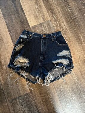 Wrangler Distressed Dark Blue Denim Cutoff Shorts